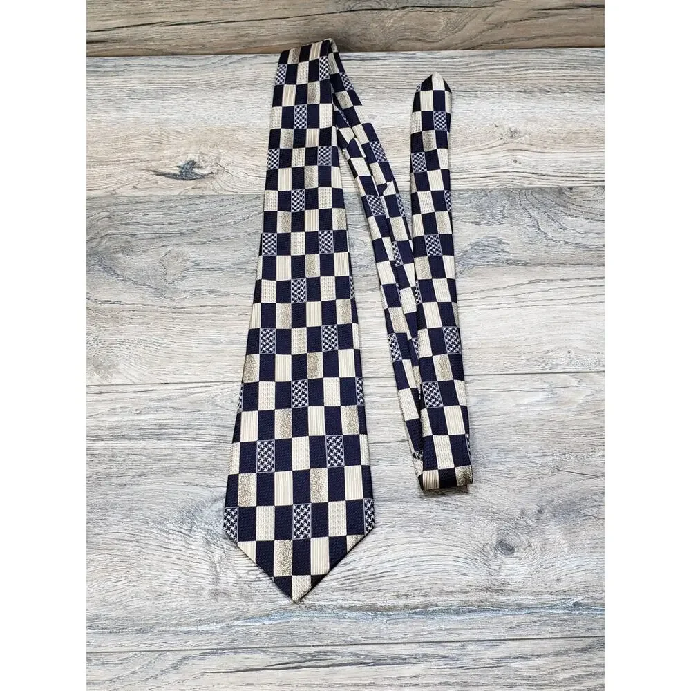 Adolfo Men's Polyester Dark Blue Geometric Neck Tie